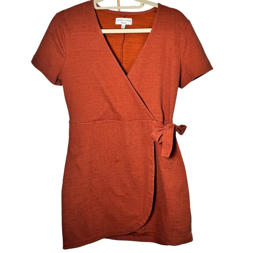 Madewell Texture & Thread Rust Wrap Dress Medium Short Sleeve